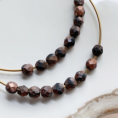 Large Dark Brown Black Etched Rustic Czech Glass Bead Hoop Earrings - image4